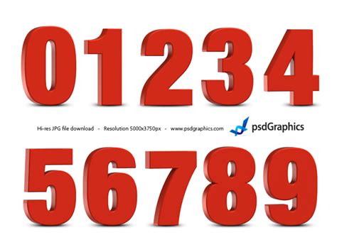 Red 3d Numbers Set Psdgraphics