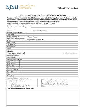 Fillable Online Sjsu Volunteer Unpaid Bvisitingb Scholar Form Fax Email