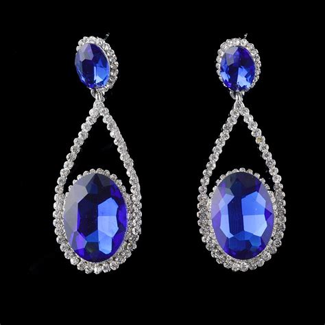 Fashion Round Roal Blue Rhinestone Earrings Crystal Women Drop Earrings Bridal Wedding Party