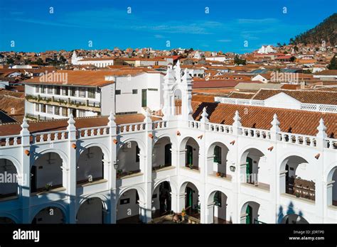 Aerial View Of Downtown Sucre From Felipe Neri Monastery Bolivia Stock