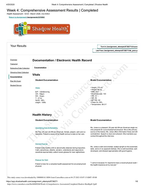 Shadow Health Tina Jones Comprehensive Assessment Subjective Data