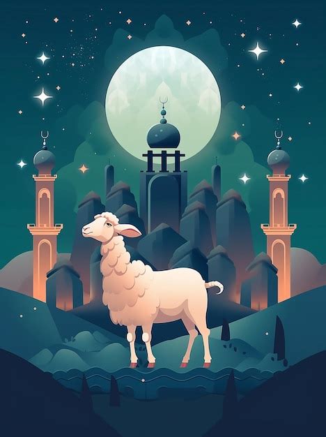 Premium Photo Eid Al Adha Greeting Post With Goat Or Sheep In Front