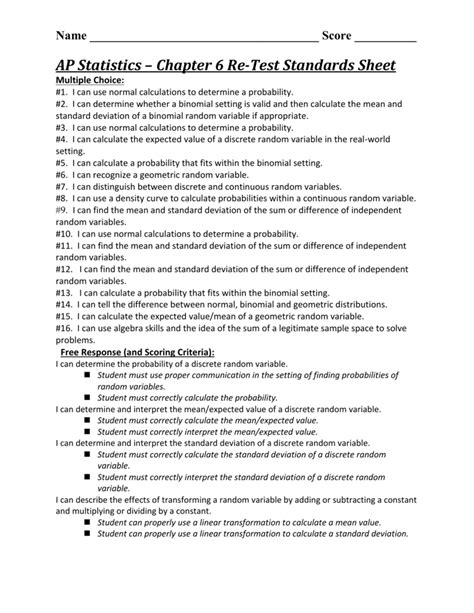 Ap Statistics Scoring Worksheet Printable Word Searches