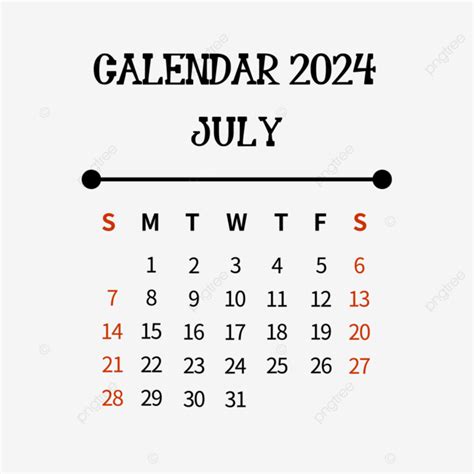 Kalender Juli 2024 Hitam Sederhana 2024 Juli Kalender PNG Dan Vektor