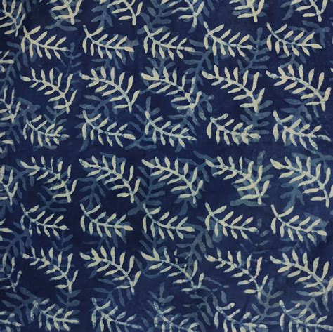 Pure Cotton Indigo With Fern Motifs Hand Block Print Fabric Sanskruti