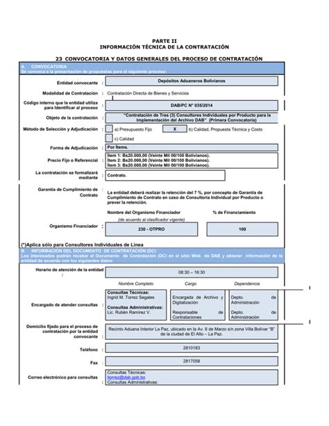 Informaci N T Cnica De La Contrataci N