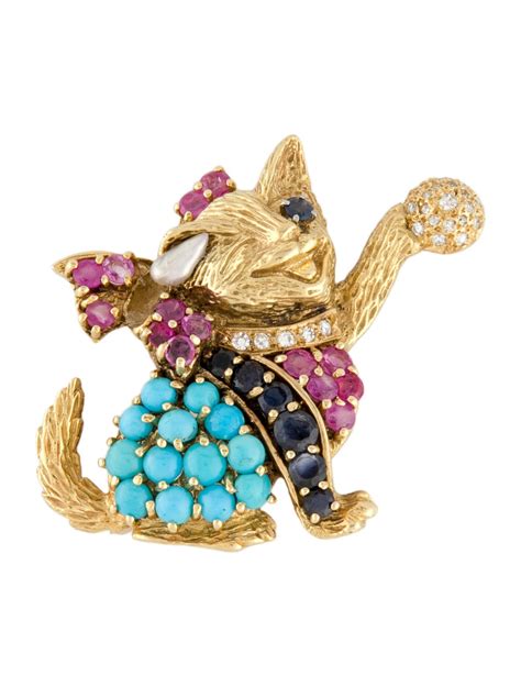 Vintage Cat Brooch Diamond Gem