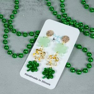 St Patricks Day Earrings Acrylic Shamrock Earrings Dangle Dangling St