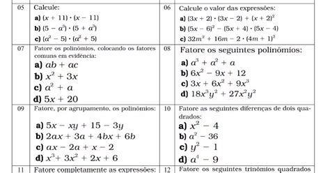 Lista De Exercicios De Produtos Notaveis Com Gabarito