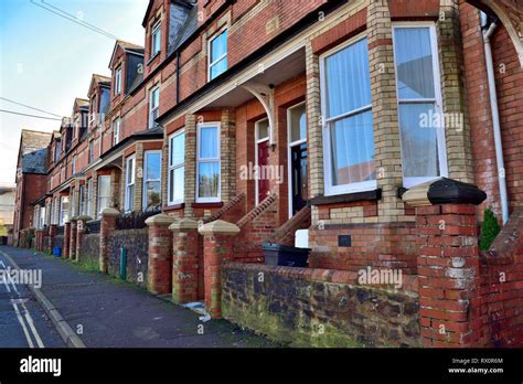 Row Of Edwardian Three Story Terraced Houses In Tiverton Devon With