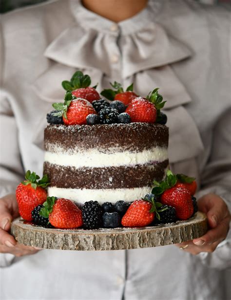 Chocolate Naked Cake With Cream And Fruits Klysa