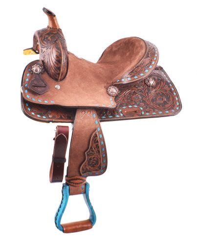 12 Double T Youth Hard Seat Barrel Style Saddle With Turquoise