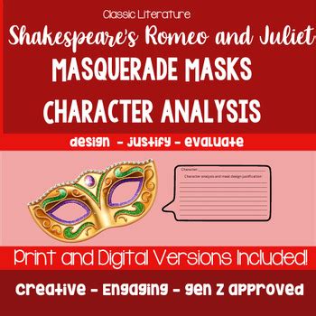 Shakespeare Romeo & Juliet | Character Analysis | Mask Design | Print ...