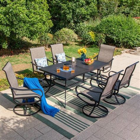 Phi Villa Black Piece Metal Patio Outdoor Dining Set With Rectangle