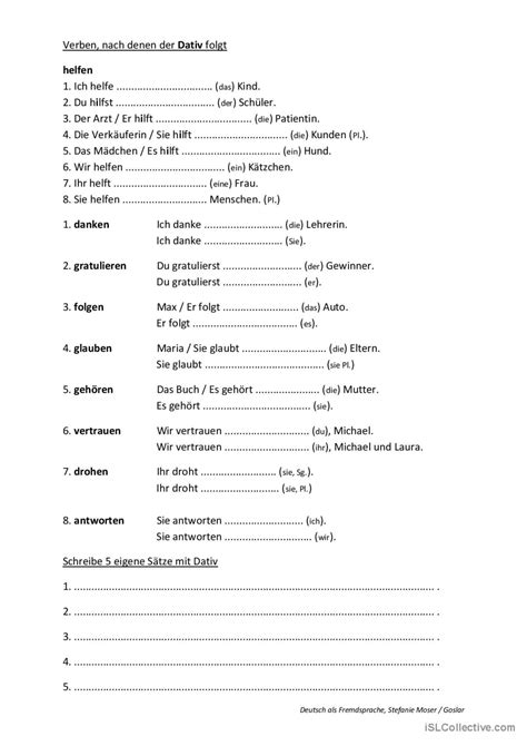 der Dativ im Vergleich zum Nominativ…: Deutsch DAF Arbeitsblätter pdf & doc