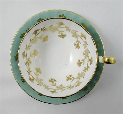 Green Aynsley Tea Cup And Saucer Oban Shape With Gold Decor Etsy