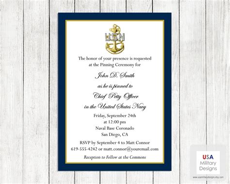 Navy Pinning Ceremony Invitation Printable US Navy Pinning Ceremony