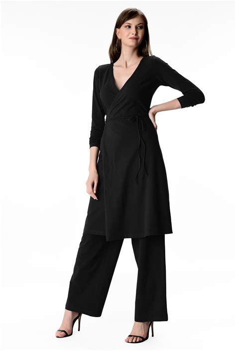 Shop Cotton jersey wrap dress and wide-leg pant set | eShakti