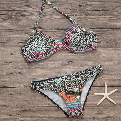 Women Bikini Set Sexy Swimsuit Tropical Geometric Print Padded