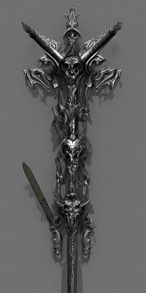 A Black And Silver Stylized Sword Skull Crest Stable Diffusion Openart