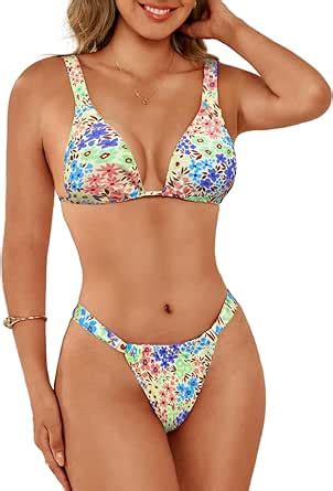 Amazon ShawGobow Floral Bikini Sets For Women High Cut Low Rise Sexy Thong Swimsuit Two