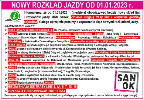 Rozkład jazdy MKS na rok 2023 Sanok Tygodnik Sanocki