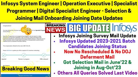 Infosys Latest Onboarding Date Selection Joining Status SP DSE SE