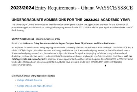 University Of Ghana UG Admission Requirements 2023 2024