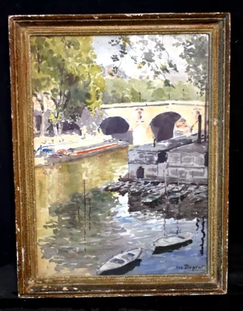 Tableau Aquarelle Bord De La Seine Anim Bateaux Sign L O Duprat Xx Me