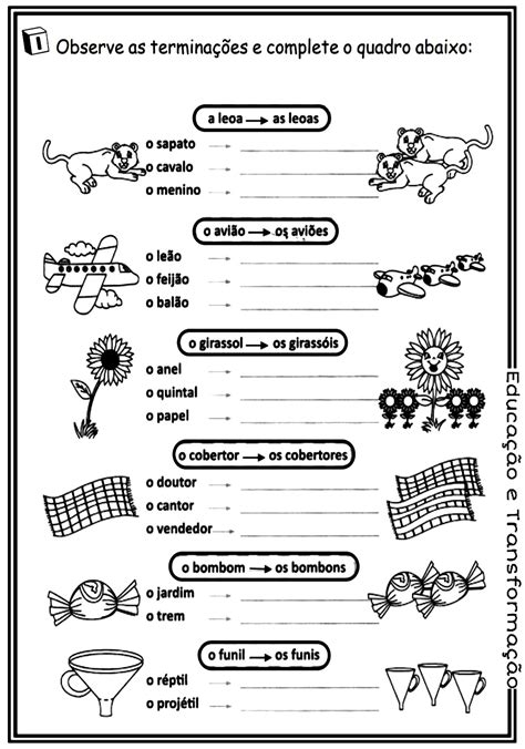 Singular E Plural Atividade Para Trabalhar O Número Do Substantivo Singular E Plural