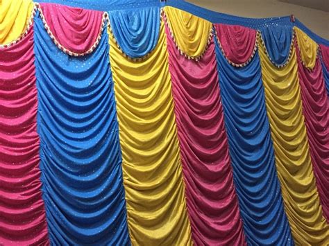 Plain Pink Blue And Yellow Mandap Stage Sidewall Wedding Curtain At Rs