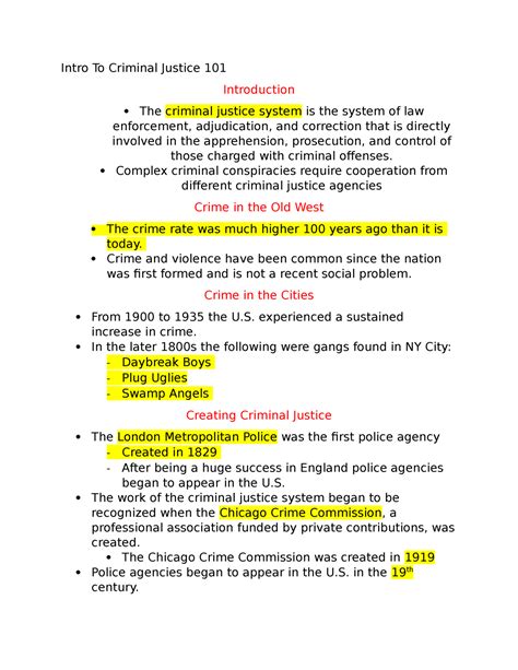 CJ Notes Ch 1 Intro To Criminal Justice 101 Introduction The