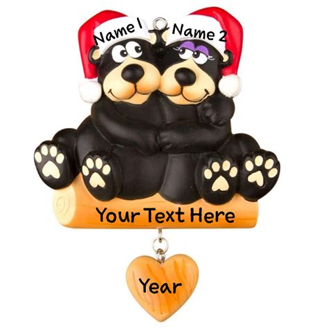 Black Bear Family of 2 Personalized Christmas Tree Ornament Cute ...