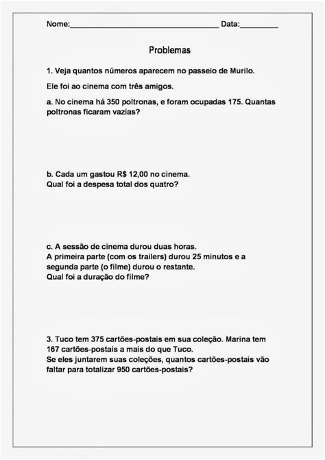 Atividades De Matematica O Ano Problemas De Subtracao Para Imprimir