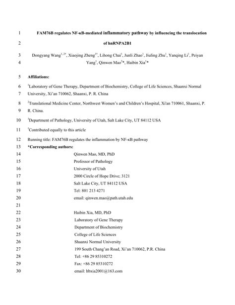 PDF FAM76B regulates NF κB mediated inflammatory pathway by