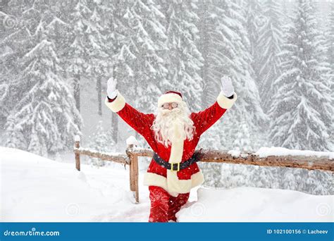 Santa Claus on Snow in Winter at Christmas Stock Photo - Image of xmas ...