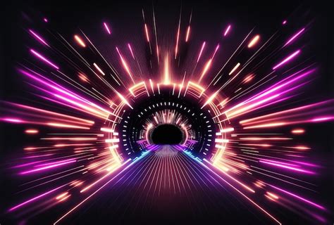 Fondo de tecnología de túnel futurista con brillo de neón Foto Premium