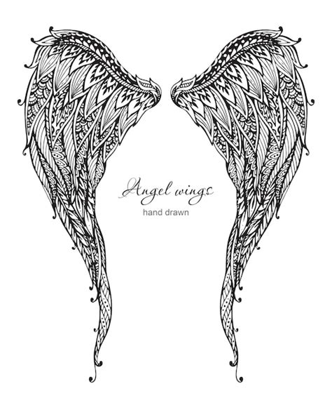 Premium Vector Vetor Hand Drawn Ornate Angel Wings Zentangle Style