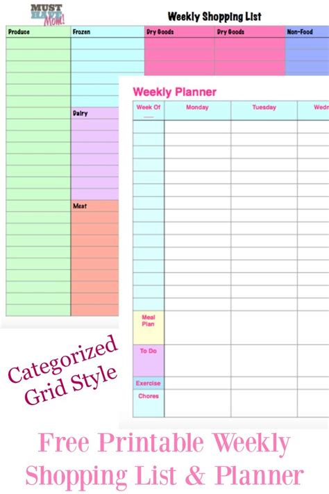 Free Printable Weekly Planner And Free Printable Weekly Shopping List