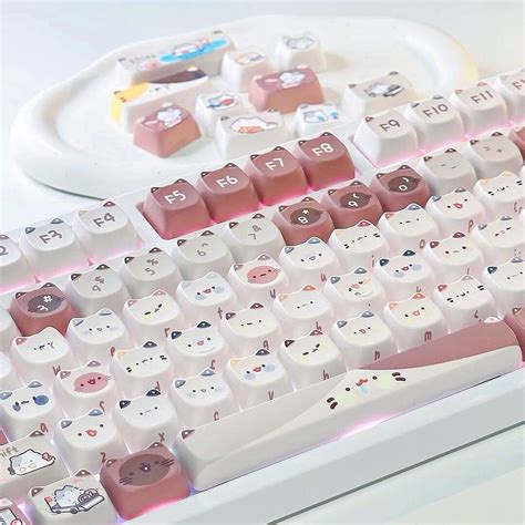 Set Of 140 Cute Pbt Keycaps Mocha Key Caps Cute Cat Keycaps Set Mao