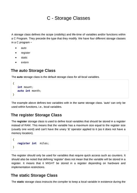 C Storage Classes Auto Register Static Extern C Storage Classes