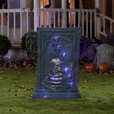 Lighted Led 36 Tombstone With Skeleton American Sale