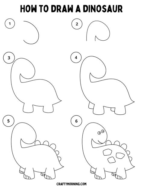 How to Draw a Dinosaur (Easy Step by Step Printable) in 2024 | Dinosaur ...