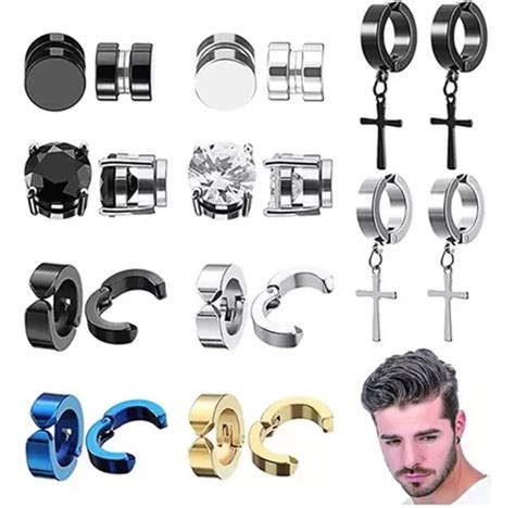 Par Piercing Falsos Aretes Acero Inoxidable Para Hombre Meses Sin