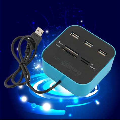 3 Ports Usb Hub High Speed Usb 20 Hub With Multi Card Reader Combo Blue For Sd Micro Sd M2