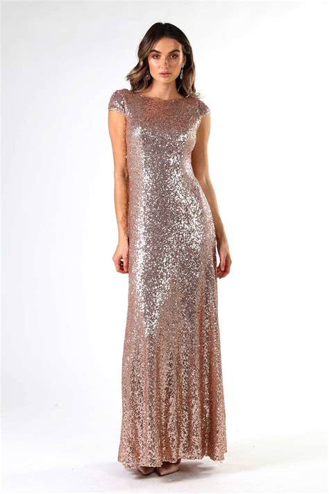 Kira Cowl Back Sequin Maxi Dress Rose Gold