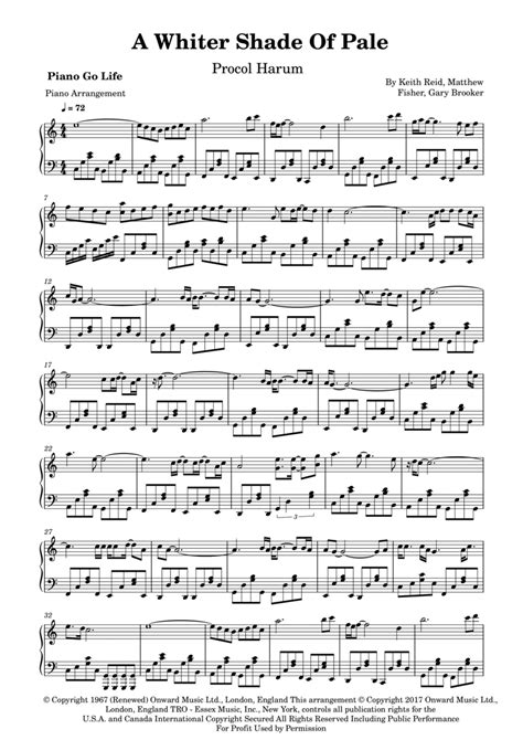 A Whiter Shade Of Pale By Procol Harum Piano Solo Digital Sheet