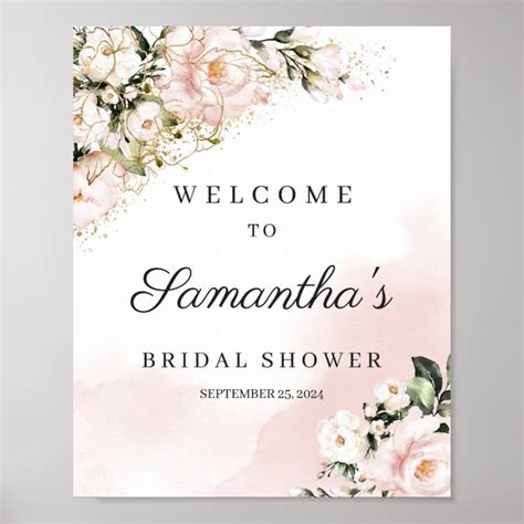 Boho Blush Pink Gold Floral Bridal Shower Welcome Poster Zazzle