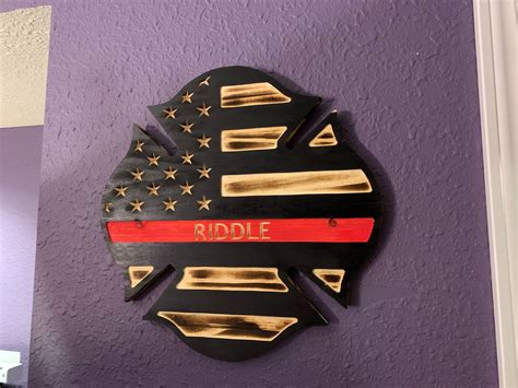 Maltese Cross Rustic American Flag Plaques Firefighter Fire Etsy