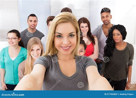 Group Of Friends Taking Selfie Stock Image Image Of Glad Afro 57704405